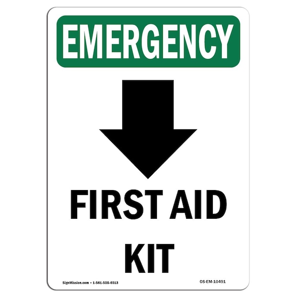 Safety Sign, OSHA EMERGENCY, 5" Height, First Aid Kit, Portrait, EM-D-35-V-10491-10PK